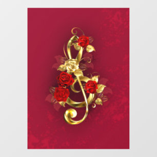 Golden Treble Clef with Rose Flowers