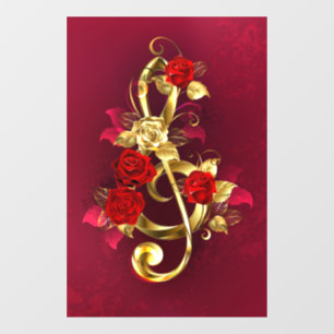 Golden Treble Clef with Rose Flowers
