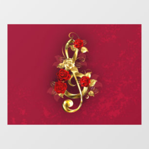 Golden Treble Clef with Rose Flowers