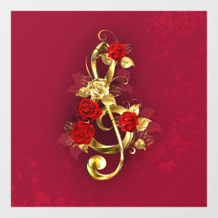 Golden Treble Clef with Rose Flowers