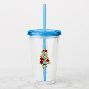 Golden Treble Clef with Rose Flowers Acrylic Tumbler