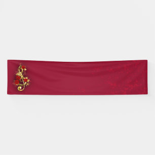 Golden Treble Clef with Rose Flowers Banner