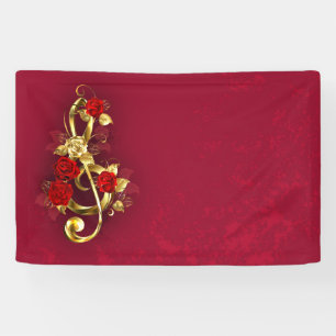 Golden Treble Clef with Rose Flowers Banner