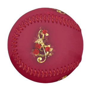 Golden Treble Clef with Rose Flowers Baseball