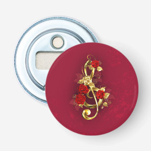 Golden Treble Clef with Rose Flowers Bottle Opener