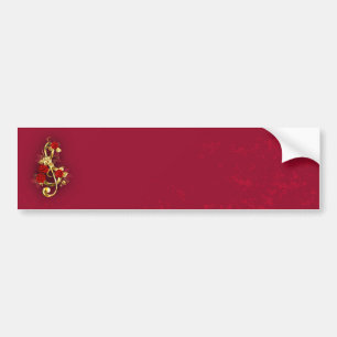 Golden Treble Clef with Rose Flowers Bumper Sticker
