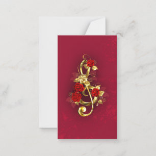 Golden Treble Clef with Rose Flowers Card