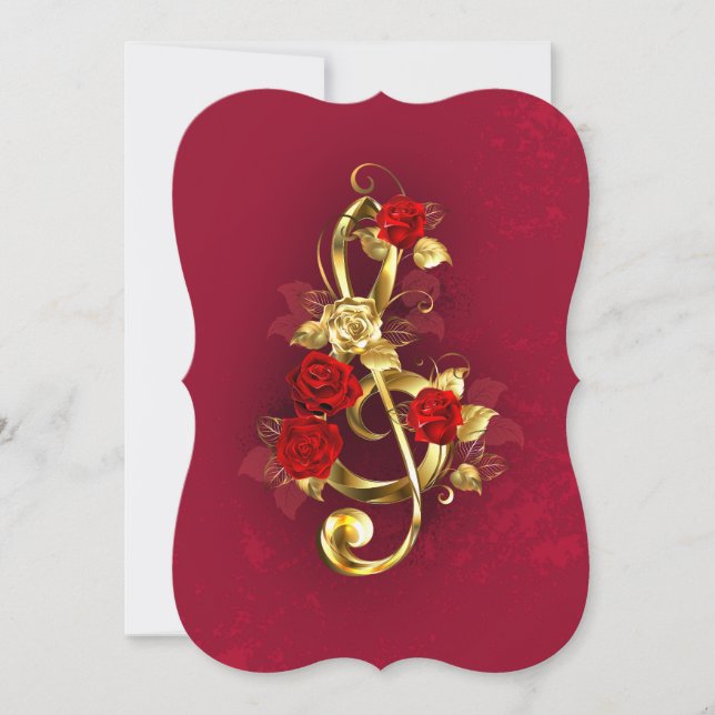 Golden Treble Clef with Rose Flowers Card (Front)