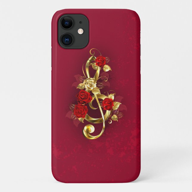 Golden Treble Clef with Rose Flowers Case-Mate iPhone Case (Back)