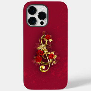 Golden Treble Clef with Rose Flowers Case-Mate iPhone 14 Pro Max Case