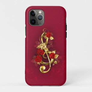 Golden Treble Clef with Rose Flowers iPhone 11 Pro Case