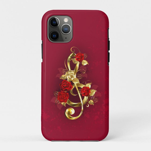 Golden Treble Clef with Rose Flowers Case-Mate iPhone Case (Back)