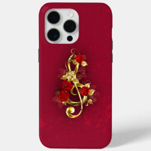 Golden Treble Clef with Rose Flowers iPhone 15 Pro Max Case