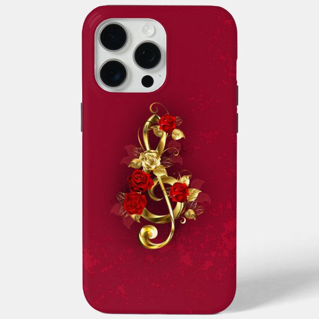 Golden Treble Clef with Rose Flowers Case-Mate iPhone Case (Back)