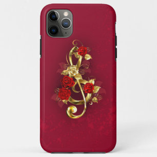 Golden Treble Clef with Rose Flowers iPhone 11 Pro Max Case