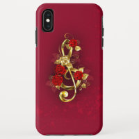 Golden Treble Clef with Rose Flowers