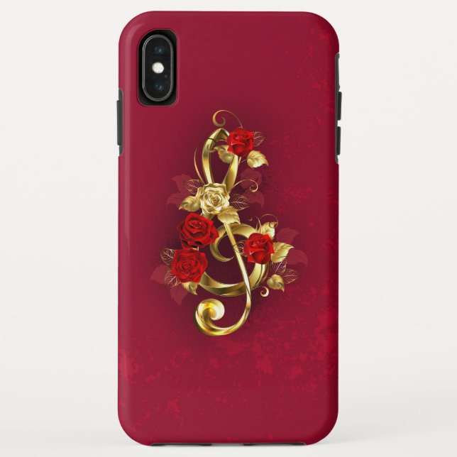 Golden Treble Clef with Rose Flowers Case-Mate iPhone Case (Back)