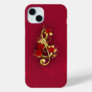 Golden Treble Clef with Rose Flowers iPhone 15 Mini Case