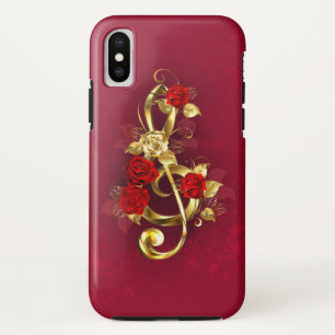 Golden Treble Clef with Rose Flowers iPhone X Case