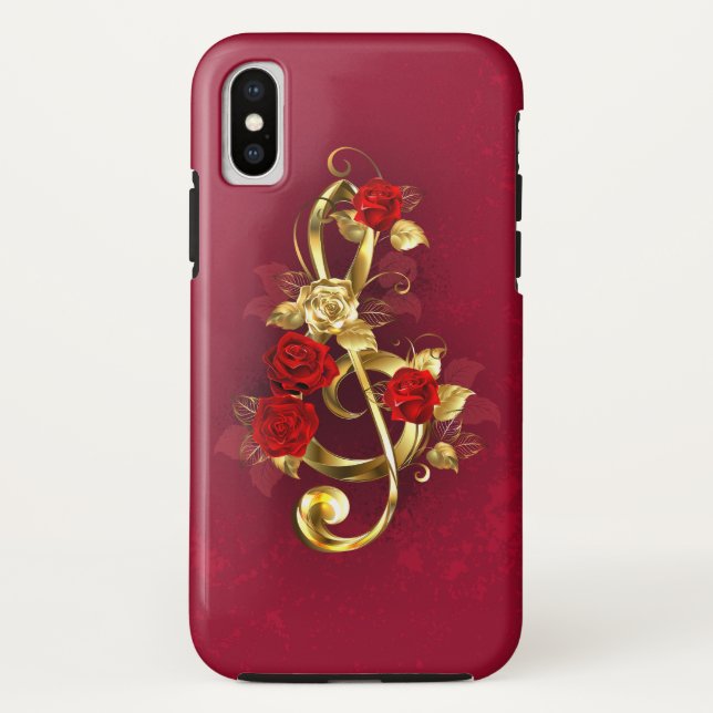 Golden Treble Clef with Rose Flowers Case-Mate iPhone Case (Back)