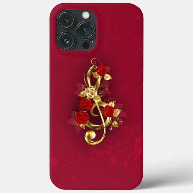 Golden Treble Clef with Rose Flowers Case-Mate iPhone Case (Back)