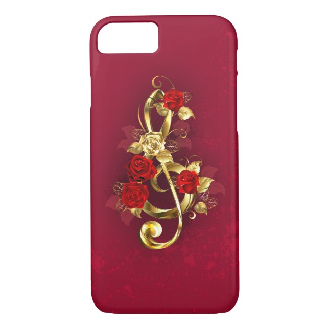 Golden Treble Clef with Rose Flowers Case-Mate iPhone Case (Back)