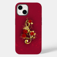 Golden Treble Clef with Rose Flowers