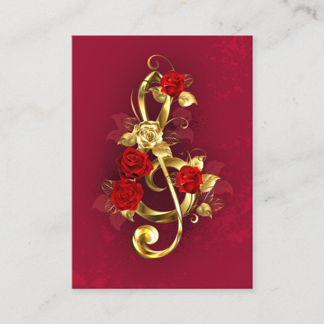 Golden Treble Clef with Rose Flowers Discount Card (Front)