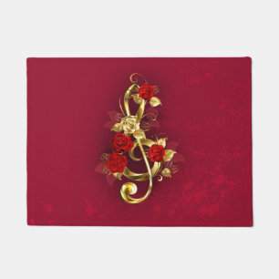 Golden Treble Clef with Rose Flowers Doormat
