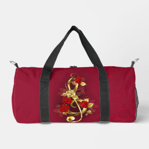Golden Treble Clef with Rose Flowers Duffle Bag