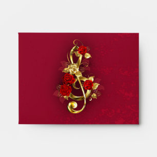 Golden Treble Clef with Rose Flowers Envelope