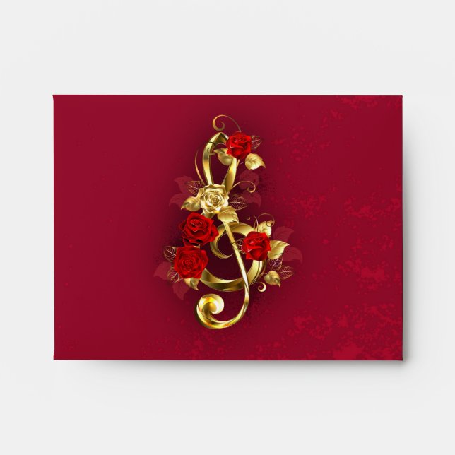 Golden Treble Clef with Rose Flowers Envelope (Front)
