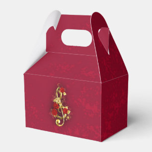 Golden Treble Clef with Rose Flowers Favour Box