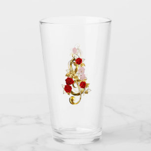 Golden Treble Clef with Rose Flowers Glass
