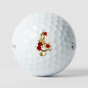 Golden Treble Clef with Rose Flowers Golf Balls