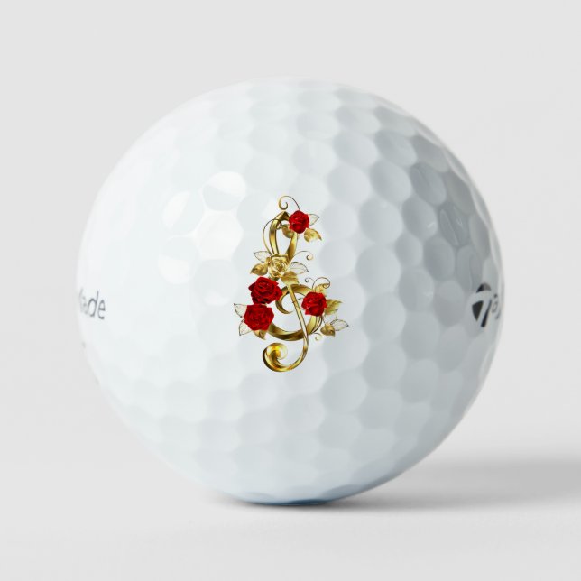 Golden Treble Clef with Rose Flowers Golf Balls (Front)
