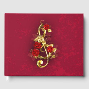 Golden Treble Clef with Rose Flowers Guest Book