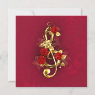Golden Treble Clef with Rose Flowers Invitation