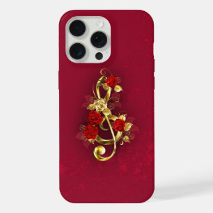 Golden Treble Clef with Rose Flowers iPhone 15 Pro Max Case