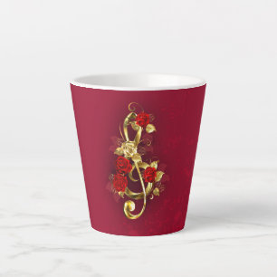 Golden Treble Clef with Rose Flowers Latte Mug