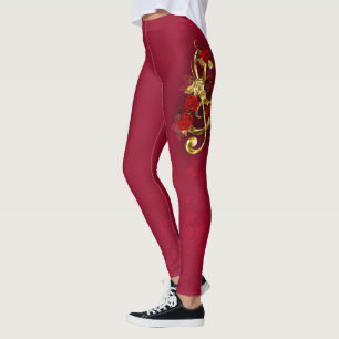 Golden Treble Clef with Rose Flowers Leggings