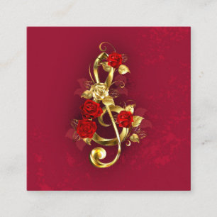 Golden Treble Clef with Rose Flowers Loyalty Card