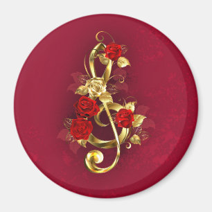 Golden Treble Clef with Rose Flowers Magnet