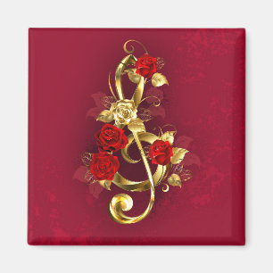 Golden Treble Clef with Rose Flowers Magnet