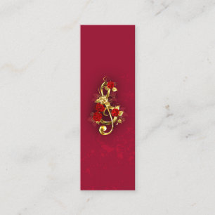 Golden Treble Clef with Rose Flowers Mini Business Card