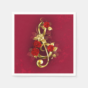 Golden Treble Clef with Rose Flowers Napkin