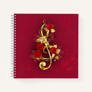 Golden Treble Clef with Rose Flowers Notebook
