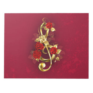Golden Treble Clef with Rose Flowers Notepad