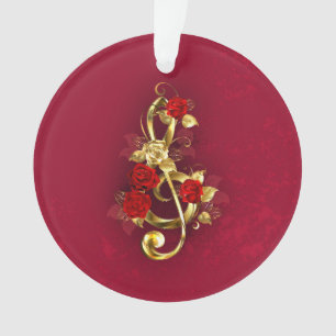 Golden Treble Clef with Rose Flowers Ornament