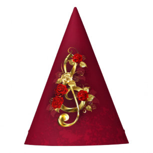Golden Treble Clef with Rose Flowers Party Hat